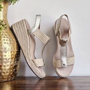 ✨Vionic Calera Gold Espadrille Wedge Genuine Leather Jute Sandals Size 9.5✨